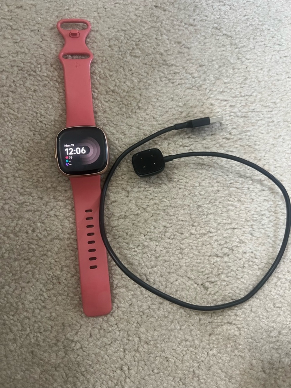 fitbit Versa 3 Pink Silicone Fitness Smartwatch with Charger